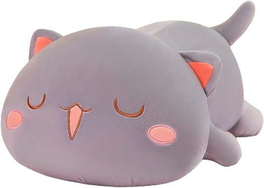 FUYU Cat Stuffed Animals, Soft Cat Plush Pillow Kawaii Kitten Stuffed Animal Toy Gifts for Kids Boys Girls Room Decor (Gray Squinted,35in/87)