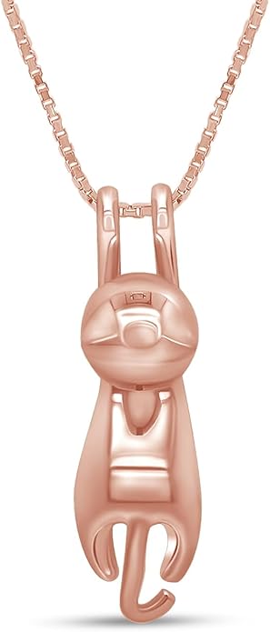 AFFY 925 Sterling Silver Cat Necklace for Women - Jewelry Gift for Cat Lovers - Flying Hanging Cat Pendant Collarbone Necklace