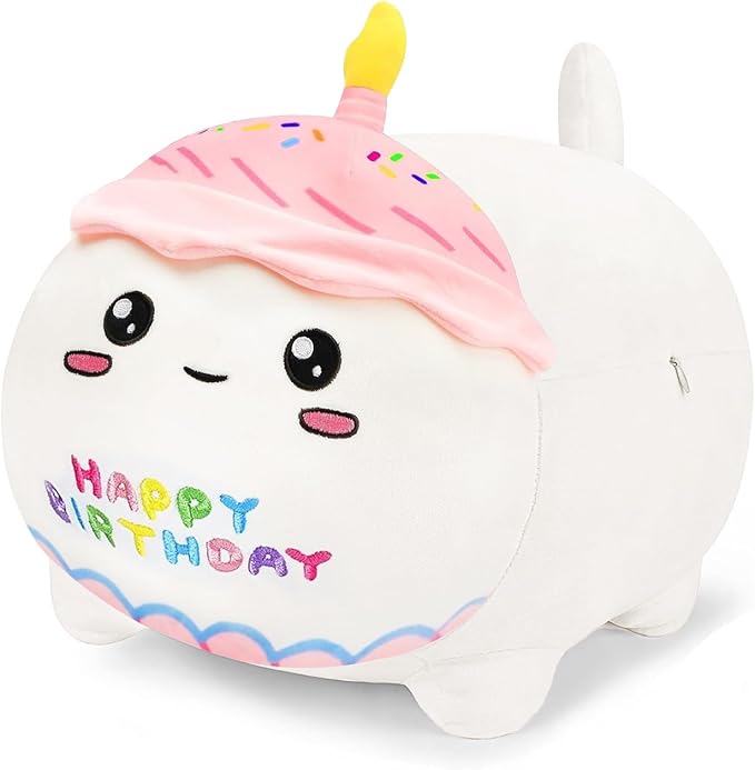 15.8'' Cat Plush Stuffed Animals Birthdays Gifts, White Cat Plush Pillow Soft Kitty Plushie, Chubby Plush Toy Birthday Gifts for Kids Girlfriend