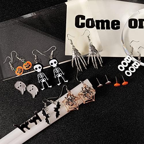 5-26Pairs Halloween Thanksgiving Fall Christmas Theme Earrings Set Holiday Earrings Halloween Stud Earrings Set Spider Pumpkin Ghost Bat Web Skull Drop Earring Holiday Jewelry Gifts