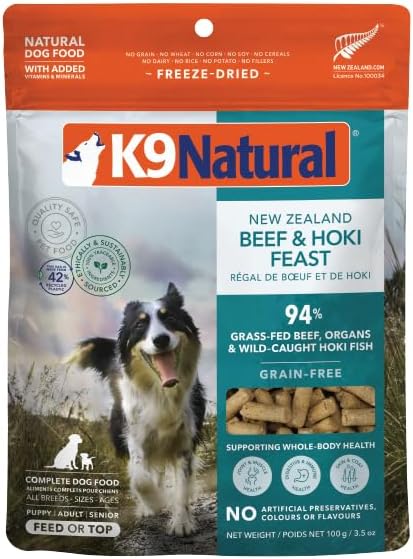 K9 Natural - Grain Free Freeze Dried Dog Food Topper - Hoki & Beef, 3.5oz