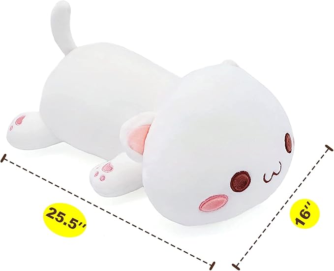 Onsoyours Cute Kitten Plush Toy 25.5" Stuffed Animal Pet Kitty Soft Anime Cat Large Plush Pillow for Kids (White A, 25.5")