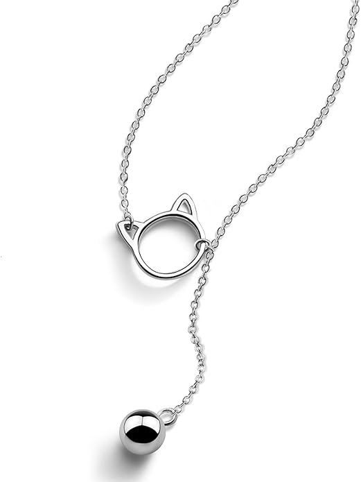 H&Beautimer 925 Sterling Silver Cat Bell Pendant Necklace for Women - Handmade in Italy - Original Silver Chain Necklace 18'' - Fine Jewelry-Birthday Gifts