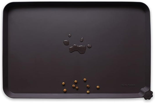 Hoki Found Silicone Pet Food Mats Tray - High-Lips Pet Dog Cat Bowl Mats - Pet Feeding Mat - Waterproof Dog Cat Food Mats -Pet Water Mats for Floors - Dark Oak