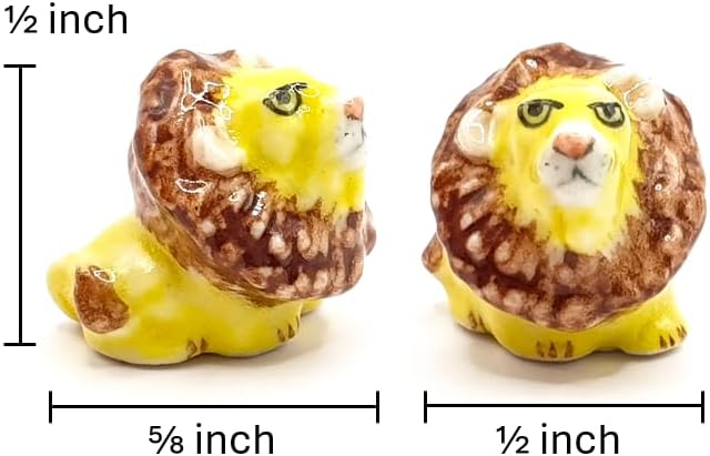WitnyStore Tiny ½ Inch Yellow Brown Sit Lion Figurine - Miniature Hand Made Ceramic Panthera Wild Cats Tiger Jaguar Leopard Panthers Animals Small Porcelain Decorative Collectible Figures Décor Gifts