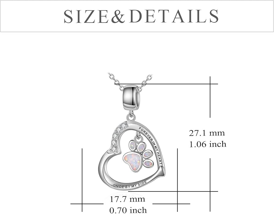 YFN Paw Print Necklace Sterling Silver Dog Cat Charms Pendant Cremation Jewelry Cat Dog Memorial Gifts for Women Girls