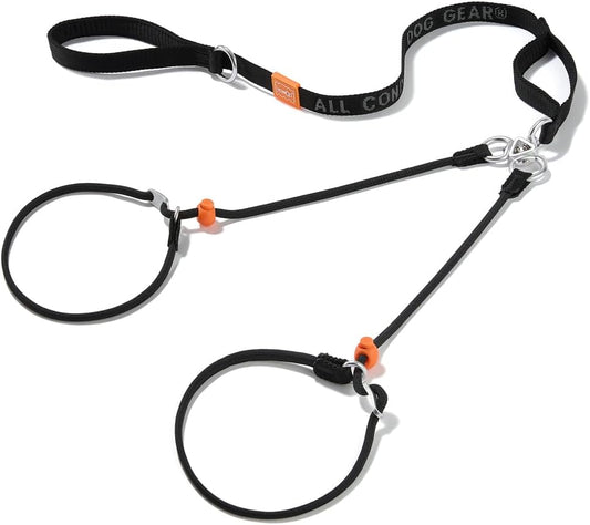 Howgo Double Slip Leash Slip Lead with Two Handles| Dual Dog Slip Lead for 2 Dogs,360° Swivel No Tangle | Dog Training Collar | Double Clip Leash Coupler and Splitter (Black, 6FT)