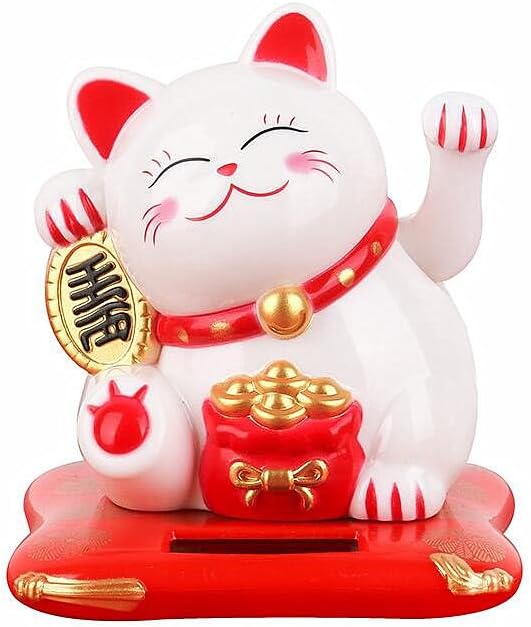 EatingBiting Figurine Maneki Neko Beckoning Lucky Money Cat Solar Shaking Hand Statue Ornament Decoration Car Ornaments Retro Decor Indoor Desktop Figure Dancing