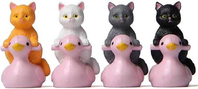 Grey Cat Ornaments, Kawaii Figure, DIY Cat Miniature, Sitting Pink Duck Cat Figurine, Outdoor Statues Small Statue Animal Model Garden Cake Plant Decor