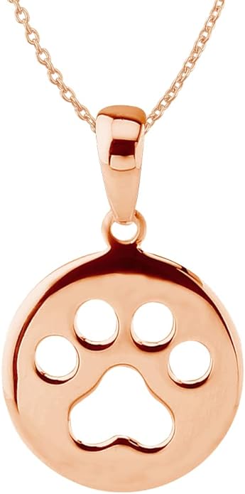 Hawaiian Silver Jewelry Dog Paw Print Pendant Necklace – 18-inch Sterling Silver Paw Print Necklace – 925 Sterling Silver