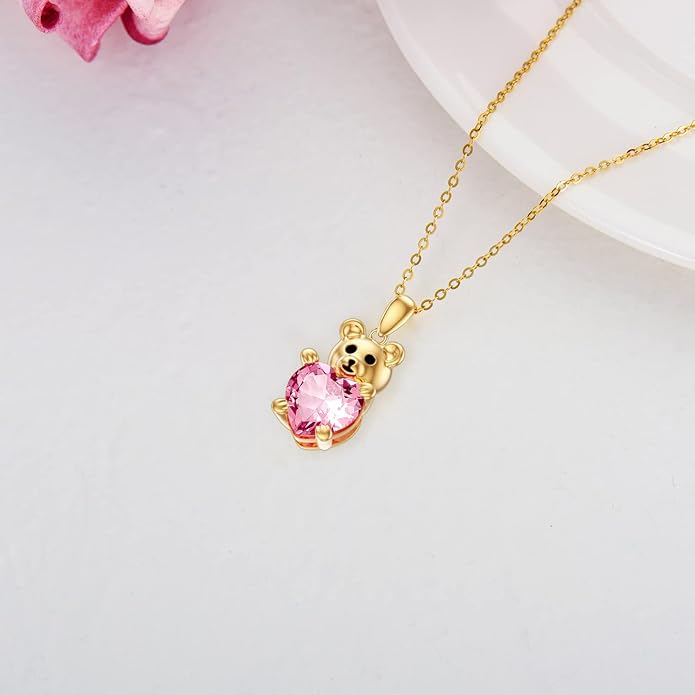 WSX 14K Real Gold Animal Necklace for Women, Bear/Cat/Rabbit/Elephant/Horse Pendant Charm Jewelry Gifts Mother Day Valentine Christmas