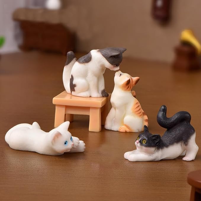 12Pcs Realistic Miniature Cat Figurines Mini Kitty Characters Figures Cute Resin Cake Topper for DIY Easter Eggs Christmas Birthday Gift School Project Landscape Bonsai Craft Decor