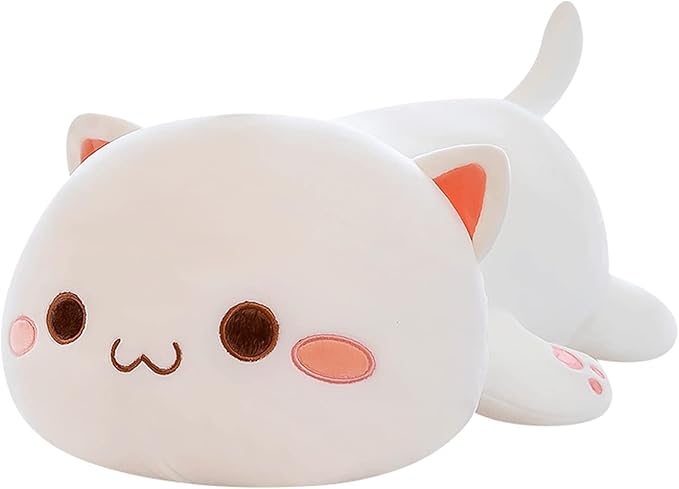 FUYU Cat Stuffed Animals, Soft Cat Plush Pillow Kawaii Kitten Stuffed Animal Toy Gifts for Kids Boys Girls Room Decor (White Round Eyes,27in/67cm)