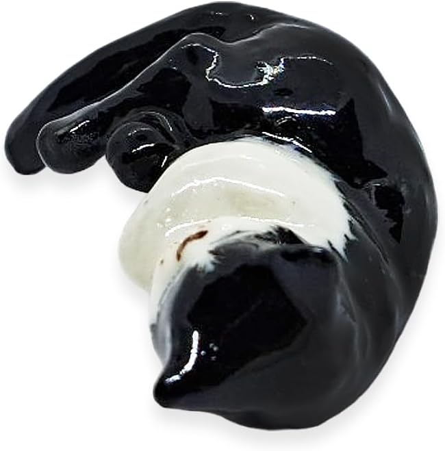 WitnyStore Tiny 1⅜" Black White Tuxedo Shorthair Cat Lying Tail Hang Off Figurine - Miniature Hand Made Ceramic Cats Kitten Feline Animal Cute Porcelain Decorative Collectible Figurines Décor Gifts