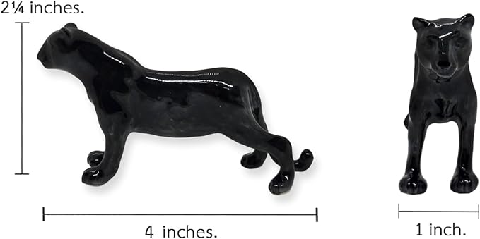 WitnyStore Tiny 4" Black Standing Panther Figurine - Miniature Hand Made Ceramic Panthera Wild Cats Lion Tiger Jaguar Leopard Panthers Animal Small Porcelain Decorative Collectible Figures Décor Gifts