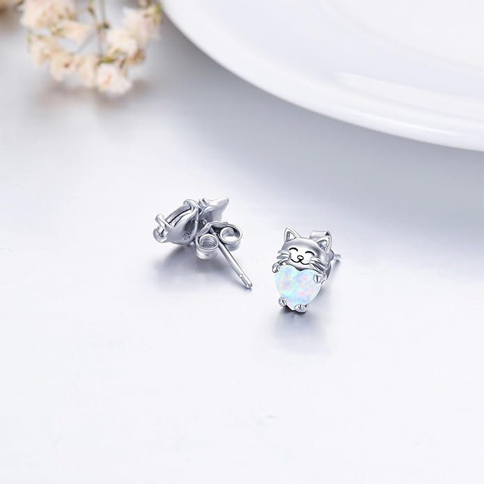 925 Sterling Silver Cat Earrings Cute Animal Kitten Stud Earrings cat Jewelry Gifts for Women Girls Hypoallergenic Earrings for Sensitive Ears