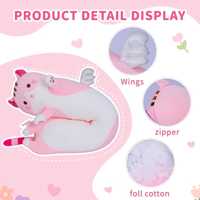 Long Plush Cat Pillow: Cute Plush Cat Toy Doll, Stuffed Animal Cat Hugging Pillow for Sleeping, Gift for Kids and Girls (Pink, 90cm/35.4in)
