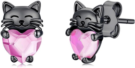 925 Sterling Silver Cat Earrings Cute Animal Kitten Stud Earrings cat Jewelry Gifts for Women Girls Hypoallergenic Earrings for Sensitive Ears