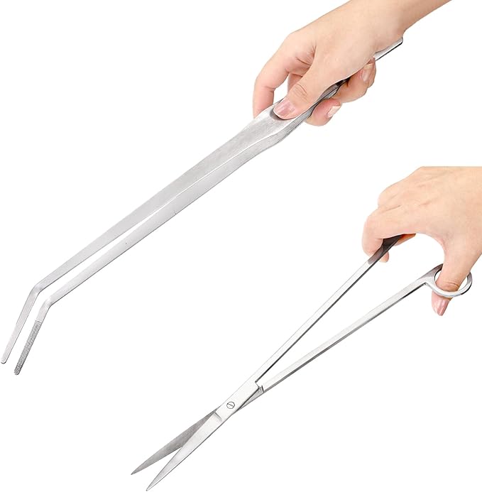 Hiceeden 4 Pcs 15 Inch Long Aquarium Aquascape Tools, Stainless Steel Aquascaping Tools Kit Include Aquarium Tweezer, Scissor, Spatula, Aquatic Plants Tool Set with Storage Pouch for Fish Tank