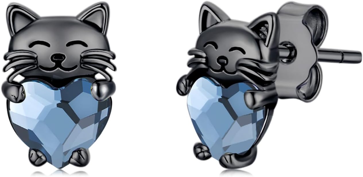 925 Sterling Silver Cat Earrings Cute Animal Kitten Stud Earrings cat Jewelry Gifts for Women Girls Hypoallergenic Earrings for Sensitive Ears