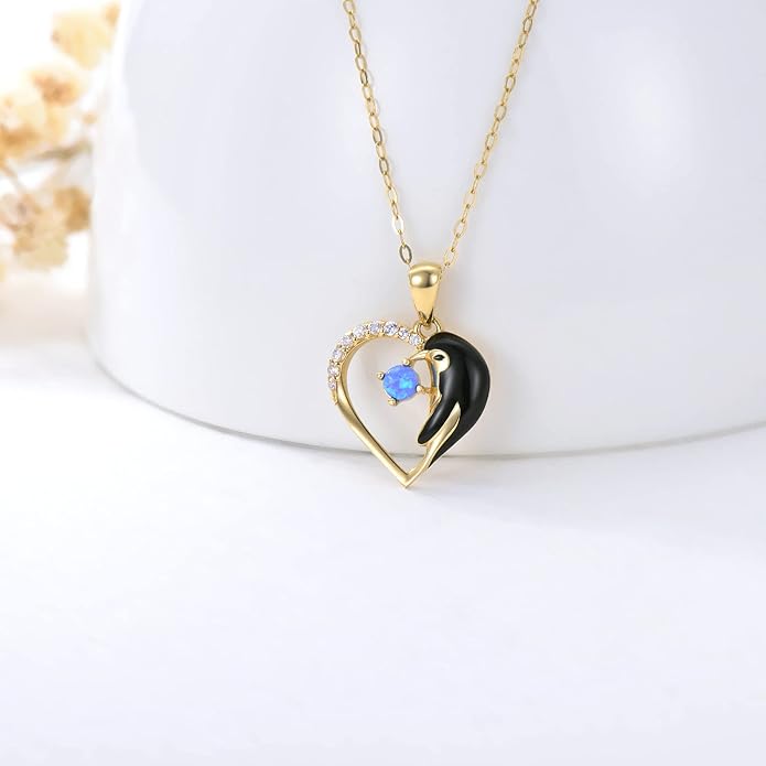 WSX 14K Real Gold Animal Necklace for Women, Bear/Cat/Rabbit/Elephant/Horse Pendant Charm Jewelry Gifts Mother Day Valentine Christmas