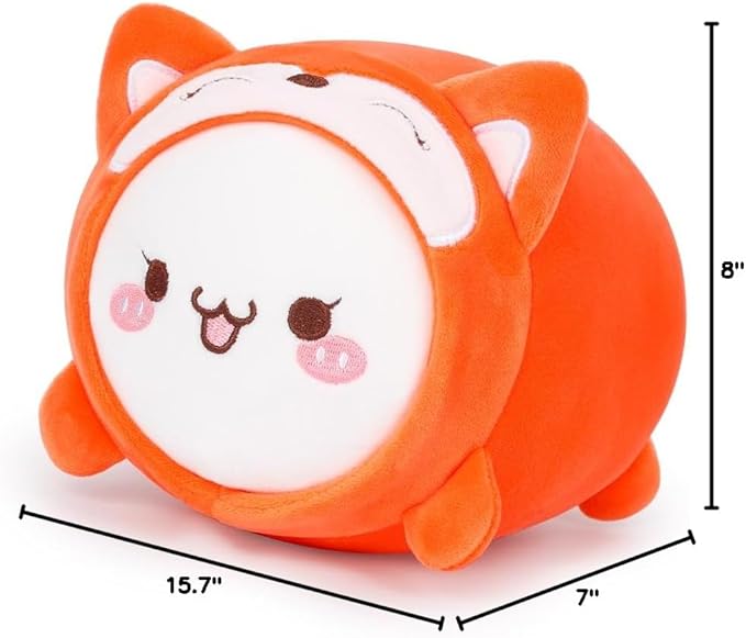 AIXINI Cute Cat Fox Plush Pillow 15.7” Kitten Foxes Stuffed Animal, Soft Kawaii Cat Plushie with Fox Outfit Costume, Hugging Plush Squishy Pillow Toy Gifts for Kids