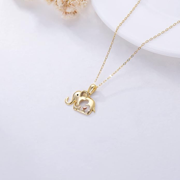 WSX 14K Real Gold Animal Necklace for Women, Bear/Cat/Rabbit/Elephant/Horse Pendant Charm Jewelry Gifts Mother Day Valentine Christmas
