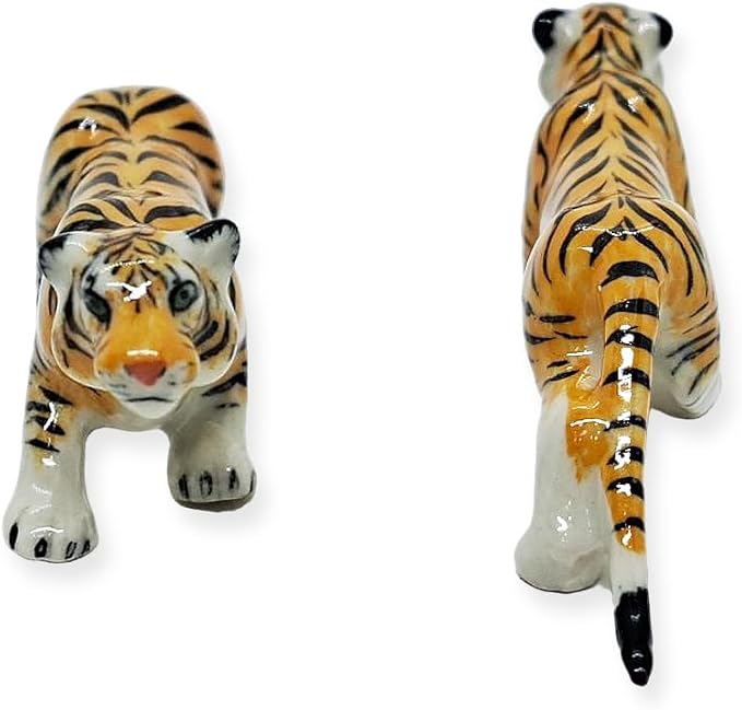 WitnyStore Tiny 3" Orange Ambushing Tiger Figurine - Miniature Hand Made Ceramic Panthera Wild Cats Lion Tigers Jaguar Leopard Panthers Animal Small Porcelain Decorative Collectible Figure Décor Gifts