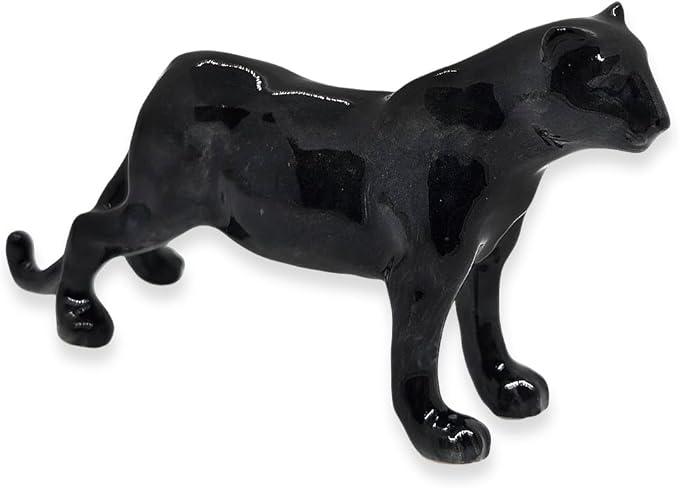WitnyStore Tiny 4" Black Standing Panther Figurine - Miniature Hand Made Ceramic Panthera Wild Cats Lion Tiger Jaguar Leopard Panthers Animal Small Porcelain Decorative Collectible Figures Décor Gifts