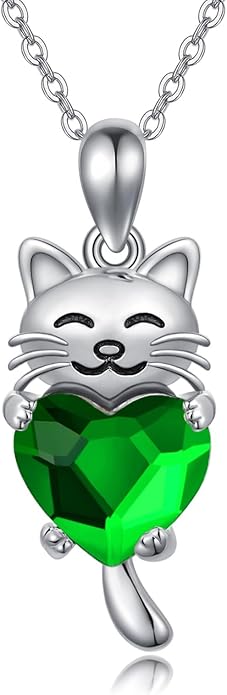 JUSTKIDSTOY Sterling Silver Cute Animal Pendant Necklace with Crystal Cat Pendant - Women's Cat Lovers Jewelry Gift