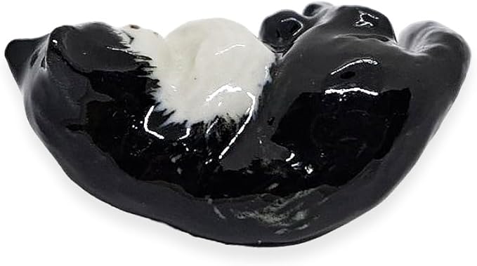 WitnyStore Tiny 1⅜" Black White Tuxedo Shorthair Cat Lying Tail Hang Off Figurine - Miniature Hand Made Ceramic Cats Kitten Feline Animal Cute Porcelain Decorative Collectible Figurines Décor Gifts