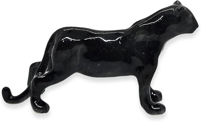WitnyStore Tiny 4" Black Standing Panther Figurine - Miniature Hand Made Ceramic Panthera Wild Cats Lion Tiger Jaguar Leopard Panthers Animal Small Porcelain Decorative Collectible Figures Décor Gifts