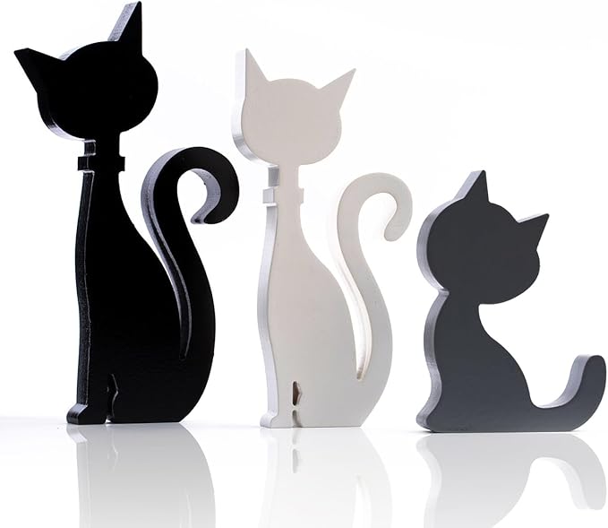 3PCS Halloween Cat Decorations Standing Cat Figurines,Gifts for Cat Lovers Women Kids,Black Cat Halloween Tabletop Decor, US-CAT-3