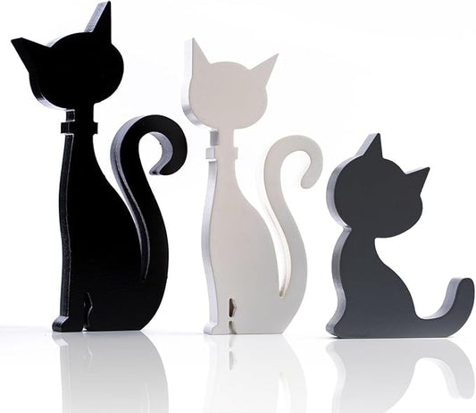 3PCS Halloween Cat Decorations Standing Cat Figurines,Gifts for Cat Lovers Women Kids,Black Cat Halloween Tabletop Decor, US-CAT-3