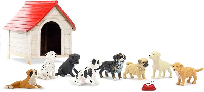 Toymany 12PCS Mini Dog Figurines Playset, Realistic Detailed Plastic Puppy Figures, Hand Painted Emulational Tiny Dogs Animals Toy Set, Cake Toppers Christmas Birthday Gift for Kids Toddlers