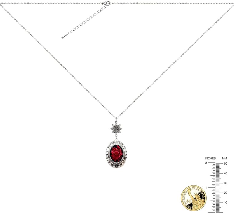 Yspace Lotus Charm Necklace Antique Decor Cameo Pendant 2 Chains Velvet Pouch for Gift