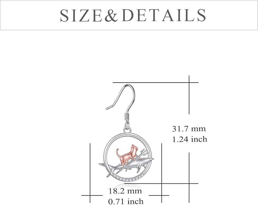 YFN Cat Earrings for Women Sterling Silver Shark Dangle Earrings Cat Jewelry Gifts for Women Cat Lover Shark Jewelry for Shark Lover