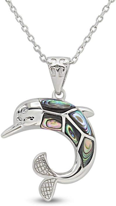 AFFY Abalone Shell Animal (Starfish, Dolphin, Seahorse, Frog, Dragonfly, Whale Tail, Turtle) 14K White Gold Over Sterling Silver Pendant Necklace Jewelry Gift For Her
