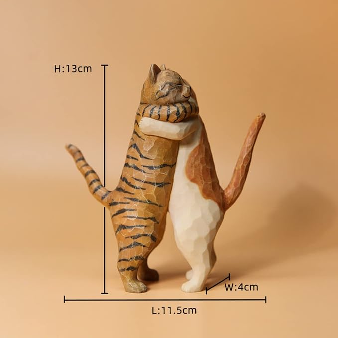 Resin Hugging Cat Statue with Wooden Grain, Embracing Cute Cat Figurine with Wooden Texture, Adorable Gifts of Love, for Cat Lovers, for Couple