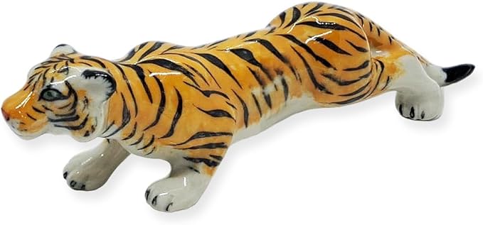 WitnyStore Tiny 3" Orange Ambushing Tiger Figurine - Miniature Hand Made Ceramic Panthera Wild Cats Lion Tigers Jaguar Leopard Panthers Animal Small Porcelain Decorative Collectible Figure Décor Gifts