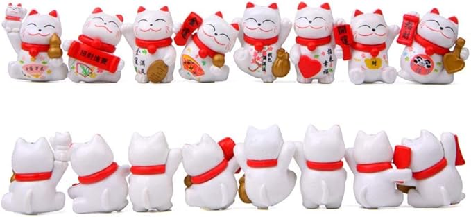 8 Pcs Cute Lucky Cat Figures, Animal Cat Characters Toys Mini Figure Collection Playset, Cat Toys Set Cake Toppers, Plant, Automobile Decoration, Landscape Scenes