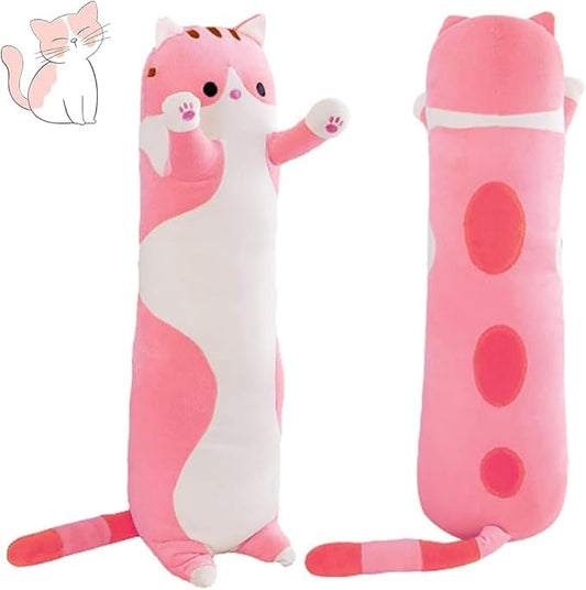 Long Cat Plush Pillow Soft Cat Body Pillow, Long Cat Stuffed Animal Cotton Kitten Sleeping Throw Pillow Gift for Kids Girlfriend(110CM,Pink)