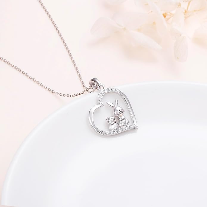 FLYOW Elephant Necklace Cat Necklace Bunny Neklace Horseshoe Necklace Blue Jay Necklace Sterling Silver Animal Necklaces for Women