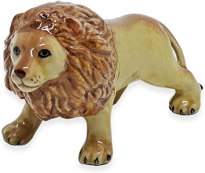 WitnyStore Tiny 3" Brown Standing Lion Figurine - Miniature Hand Made Ceramic Panthera Wild Cats Lions Tiger Jaguar Leopard Panthers Animals Small Porcelain Decorative Collectible Figures Décor Gifts