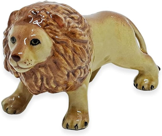 WitnyStore Tiny 3" Brown Standing Lion Figurine - Miniature Hand Made Ceramic Panthera Wild Cats Lions Tiger Jaguar Leopard Panthers Animals Small Porcelain Decorative Collectible Figures Décor Gifts