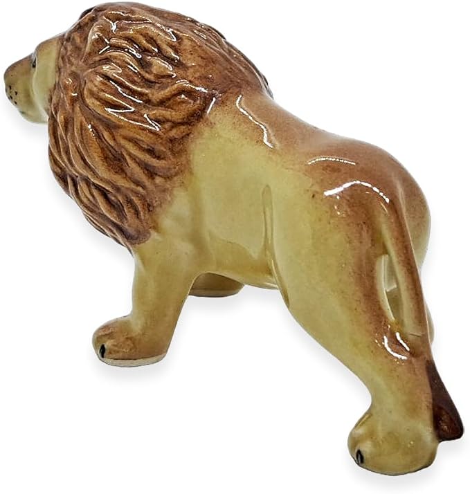WitnyStore Tiny 3" Brown Standing Lion Figurine - Miniature Hand Made Ceramic Panthera Wild Cats Lions Tiger Jaguar Leopard Panthers Animals Small Porcelain Decorative Collectible Figures Décor Gifts
