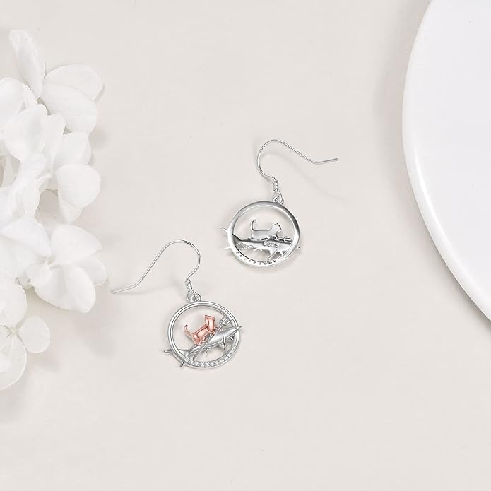 YFN Cat Earrings for Women Sterling Silver Shark Dangle Earrings Cat Jewelry Gifts for Women Cat Lover Shark Jewelry for Shark Lover
