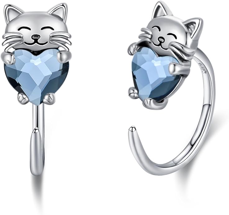 925 Sterling Silver Cat Earrings Cute Animal Kitten Stud Earrings cat Jewelry Gifts for Women Girls Hypoallergenic Earrings for Sensitive Ears