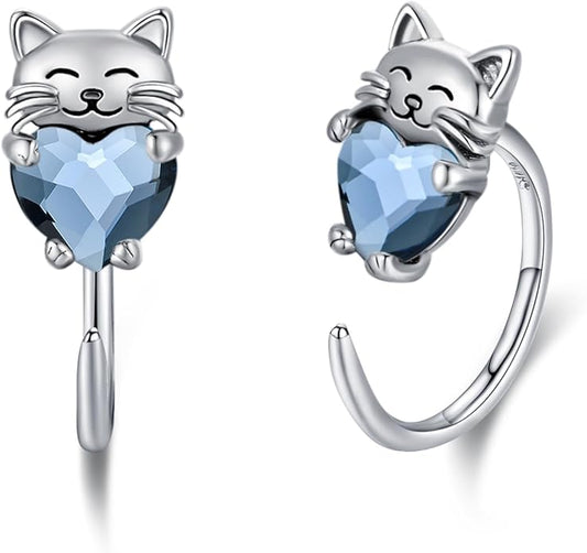 925 Sterling Silver Cat Earrings Cute Animal Kitten Stud Earrings cat Jewelry Gifts for Women Girls Hypoallergenic Earrings for Sensitive Ears