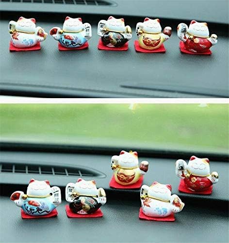 EatingBiting Set of 5 Japanese Ceramics Maneki Neko Lucky Cat Figurines Waving Upright Fortune Cat Figurines Cute Smiley Waving Upright Lucky Fortune